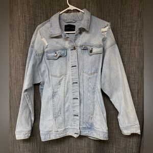 Kendall + Kylie “Oversized Ripped Denim Trucker Jacket’ Large (L)